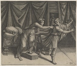 Joseph fleeing from Potiphar's wife, ca. 1515-25. Creator: Marcantonio Raimondi.
