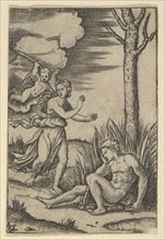 Diana followed by cupid at left, Endymion at right, ca. 1500-1534. Creator: Marcantonio Raimondi.