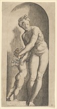 Venus and Cupid standing in a niche, ca. 1500-1527. Creator: Marcantonio Raimondi.