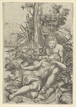 Medor and Angelica from Lodovico Ariosto's 'Orlando Furioso' or Venus and Adonis ..., ca. 1500-1534. Creator: Marcantonio Raimondi.