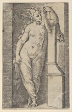 Woman with a winged head standing in a niche, ca. 1510-27. Creator: Marcantonio Raimondi.