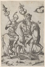 Titus and Vespanian both on horseback, ca. 1510-27. Creator: Marcantonio Raimondi.