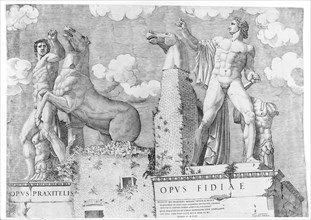 Horse Tamers (Dioscuri) from the Capitoline Hill, Rome, ca. 1560-1580. Creator: Marcantonio Raimondi.