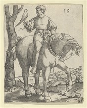 Man on Horseback holding a Falcon, ca. 1525-50. Creator: Master I.S..