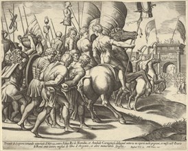 The Triumph of Scipio who rides on a horse followed by captured slaves, 1530-60. Creator: Master of the Die.