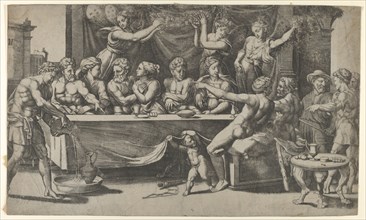 The Olympian gods at the marriage feast of Cupid and Psyche, after Raphael, 1530-35. Creator: Master of the Die.