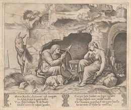 Plate 1: Apuleius changed into a donkey, listening to the story told by the old woman, ..., 1530-60. Creator: Master of the Die.