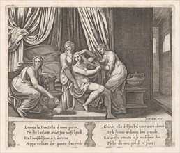 Plate 10: Nymphs dressing Psyche's hair, from the Story of Cupid and Psyche as told by ..., 1530-60. Creator: Master of the Die.