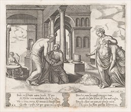 Plate 22: Venus standing at right ordering Psyche to sort a pile of grain, at left the ..., 1530-60. Creator: Master of the Die.
