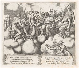 Plate 30: Venus and Cupid pleading their case before Jupiter and other Gods with Mercur..., 1530-60. Creator: Master of the Die.