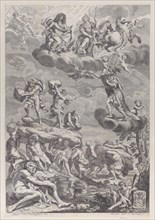 Leopold I of Austria as Jupiter with his wife enthroned in the clouds, looking down..., ca. 1659-82. Creator: Mathäus Küsel.