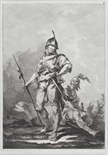 Two Soldiers, One Standing Holding a Lance, One Seated, 1764. Creator: Matthias Pfenninger.