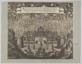 Fireworks celebrating the marriage of Emperor Leopold I and Margarita, Vienna 1666, after 1666. Creator: Melchior Küsel.