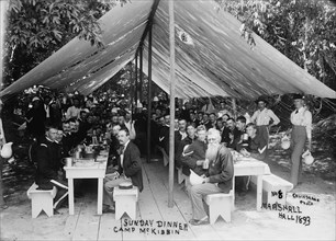 Sunday dinner, Camp McKibbin, Marshall Hall, 1893. Creator: William Cruikshank.