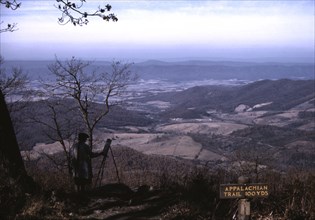 A woman painting a view of the Shenandoah Valley...entrance to the Appalachian Trail, Va, ca. 1940. Creator: Jack Delano.