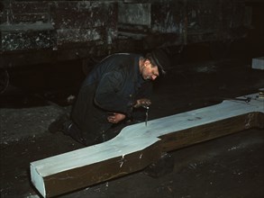 Section of a locomotive frame, which will be welded to replace a broken...train, Chicago, 1942. Creator: Jack Delano.