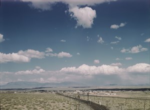 Santa Fe R.R. line going to Albuquerque, New Mexico, past the Isleta Indian reservation, 1943. Creator: Jack Delano.