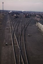 General view of one of the Chicago and North Western railroad classification yards, Chicago, 1942. Creator: Jack Delano.