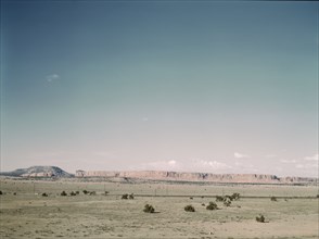 East bound track of the Santa Fe R.R. across desert country near South Chaves, New Mexico, 1943. Creator: Jack Delano.