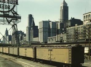 General view of part of the South Water street Illinois Central Railroad freight..., Chicago, 1943. Creator: Jack Delano.