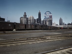 General view of part of the South Water Street freight...Illinois Central Railroad, Chicago, 1943. Creator: Jack Delano.