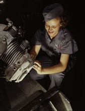 Assembly and Repairs Dept. mechanic Mary Josephine Farley works..., Corpus Christi, Texas, 1942. Creator: Howard Hollem.