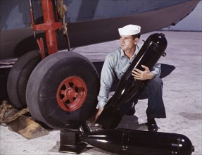 J.D. Estes at the Naval Air Base, Corpus Christi, Texas, 1942. Creator: Howard Hollem.
