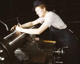 War production workers at the Vilter [Manufacturing] Company making M5..., Milwaukee, Wis. , 1943. Creator: Howard Hollem.