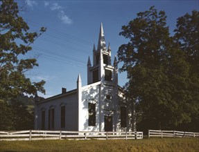 Church along the Delaware River, N.Y., 1943. Creator: John Collier.