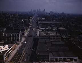 Looking south from the Maccabees Building with the Detroit skyline in distance, Detroit, Mich., 1942 Creator: Arthur S Siegel.