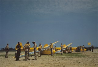 Preparing for take-off at the glider pilot training program, Page Field, Parris Island, S.C., 1942. Creator: Alfred T Palmer.