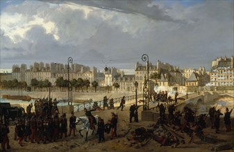 Riot scene at the Pont de l'Archeveche, 1849.