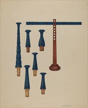 Shaker Pegs and Candlestand, c. 1938.