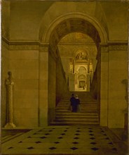 Grand Staircase of the Louvre, around 1840.