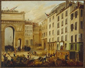 Combat scene at Porte Saint-Martin, July 28, 1830.