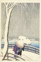 In the snow at Yanagibashi, 1927. Private Collection.