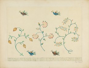 Set of Crewel Embroidered Bed Curtains, c. 1939.