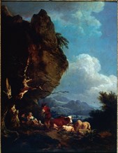 Landscape with shepherds, c1780.
