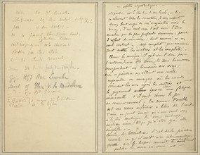 Address List; Manuscript Page [recto], 1884-1888.