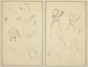 Geese; Girls in Bonnets, Geese [recto], 1884-1888.