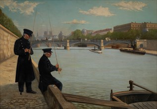 Veterans line fishing, near the Solferino bridge, 1887.