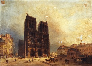 View of the forecourt of Notre-Dame, around 1835.