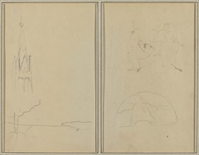 Church Tower; A Sketch of a Fan [recto], 1884-1888.