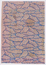 Pink sheet with overall blue abstract pattern, 19th century.