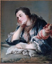 Portrait of a woman holding a distaff (around 1740), c1740.