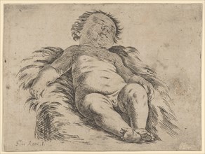 Sleeping child, partly in shadow, after Reni(?), 17th century.