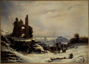 Return from market (snow in Paris), c1830.