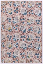 Sheet with overall dot, floral, and vine pattern, 19th century.