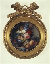 Urn of flowers and fruit, c1800.