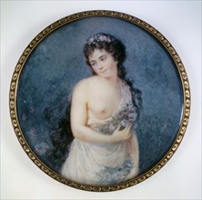 Portrait of a young brunette woman in flowers, c1790.